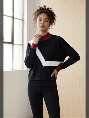 Planet By Lauren G Cotton Modal Knit Sweater Abstract Mock Neck One Size